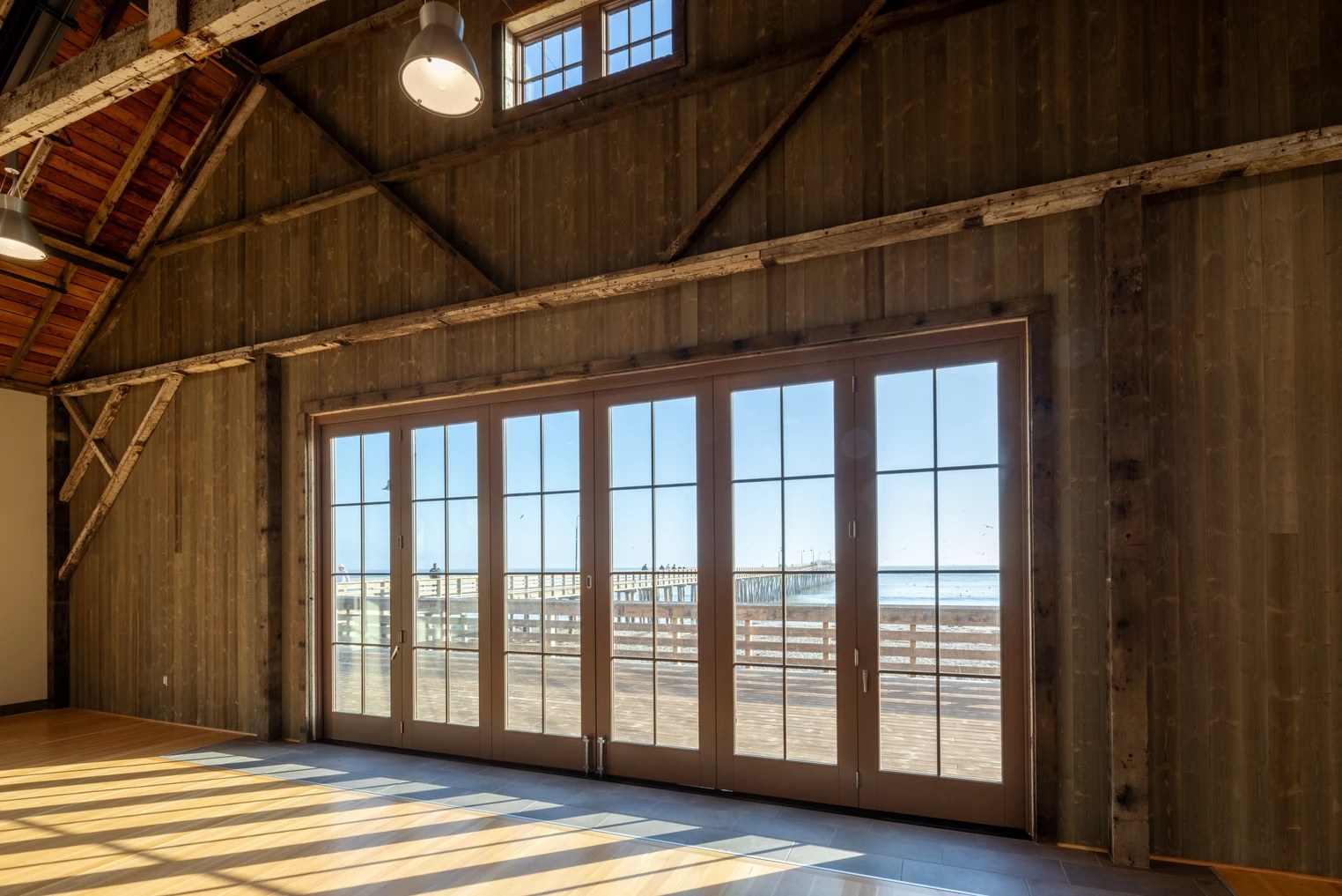 Cayucos Yoga studio, ocean-view doors open to the pier